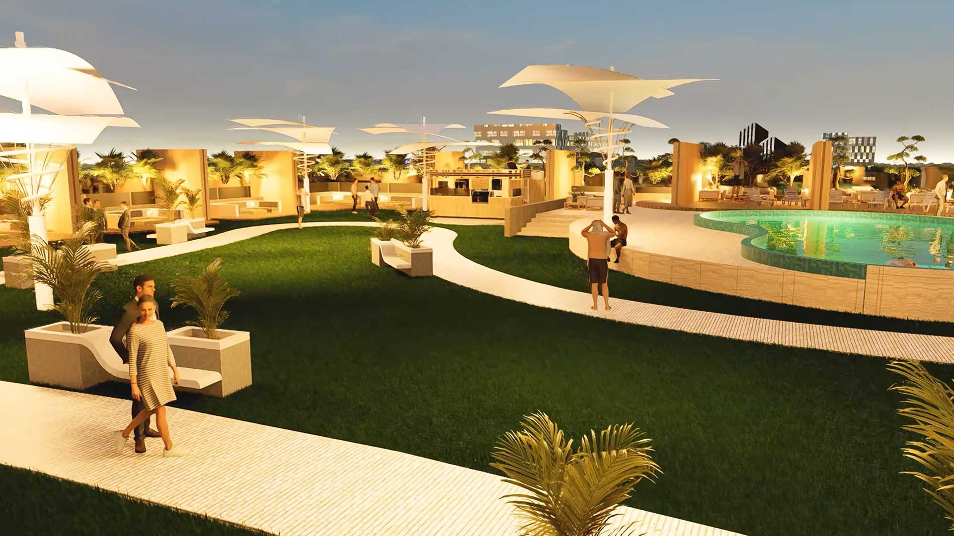 Icon Mall and Towers landscaped rooftop and pool concept