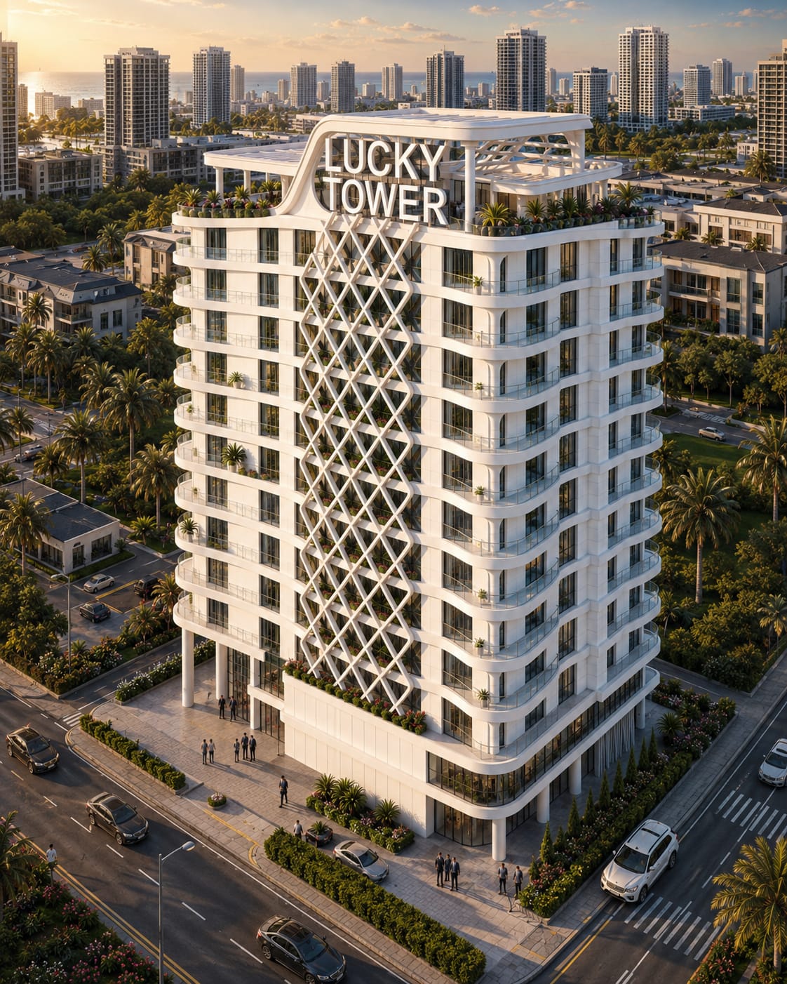 Top aerial view of Lucky Tower