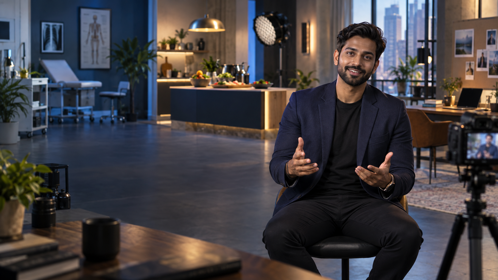 Professional recording personal-brand content in a modern studio