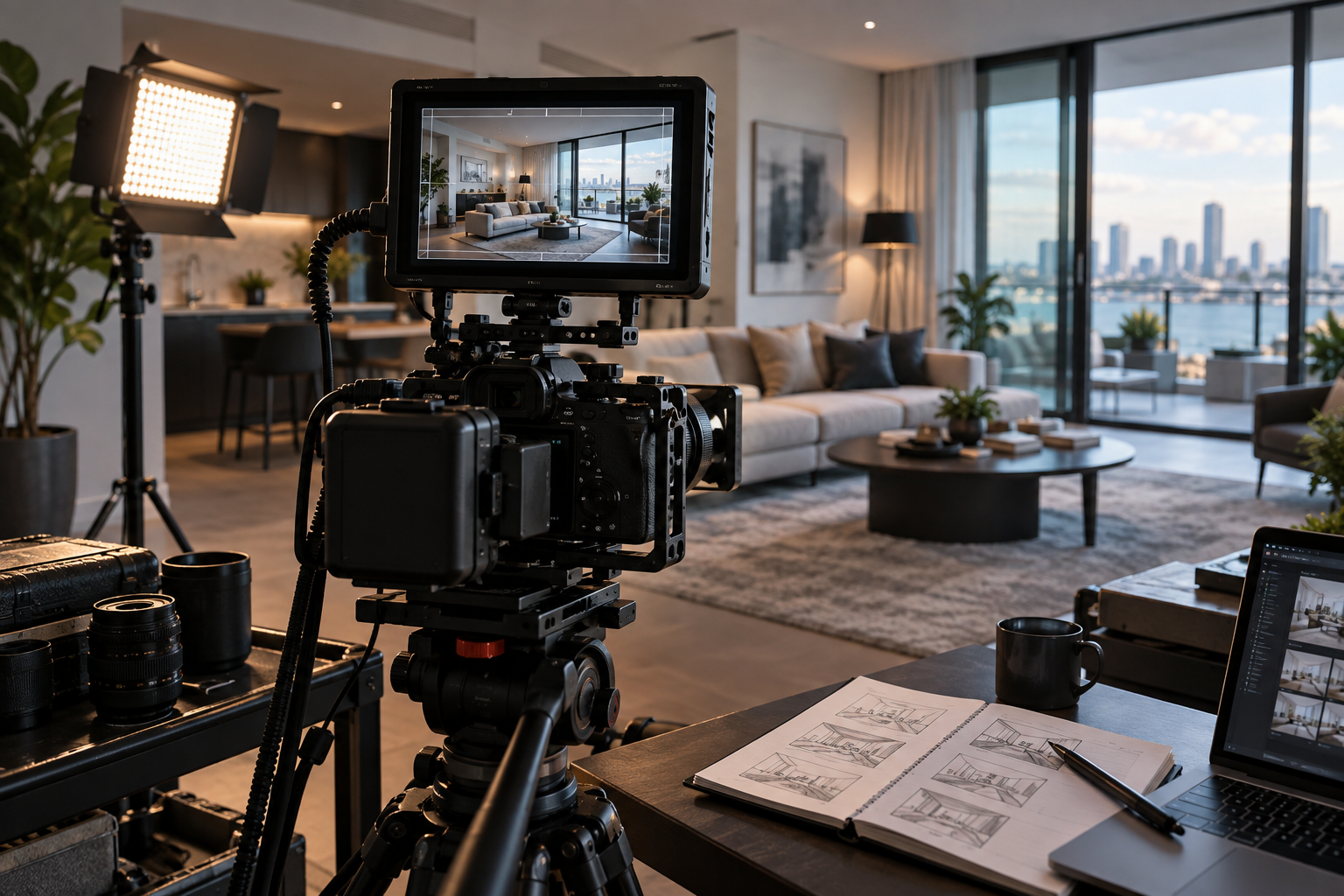 Behind the scenes camera setup for a property shoot