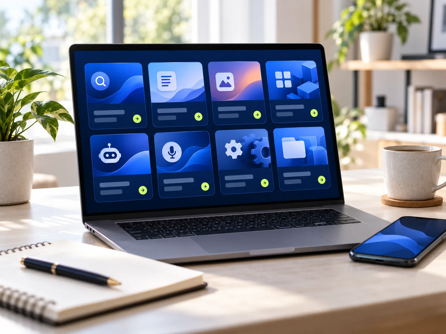 Laptop displaying a collection of practical AI utilities