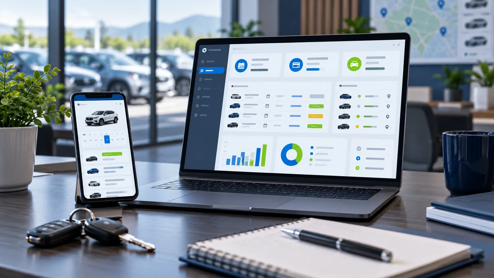Rent-a-car fleet bookings, payments and vehicle status dashboard