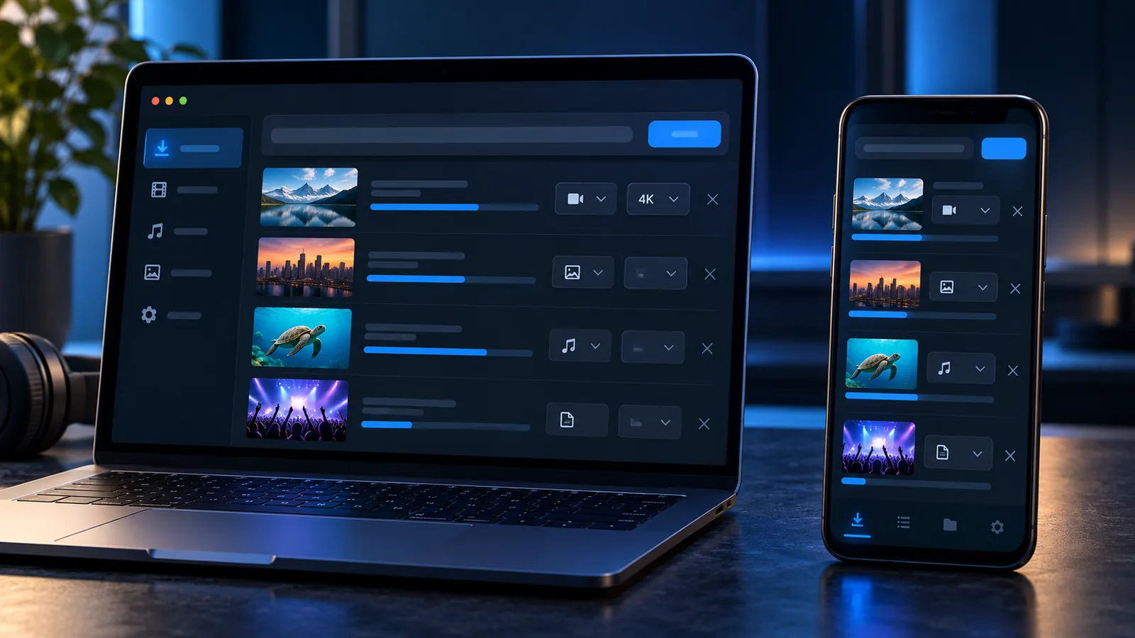 Cross-platform video download queue on laptop and Android phone