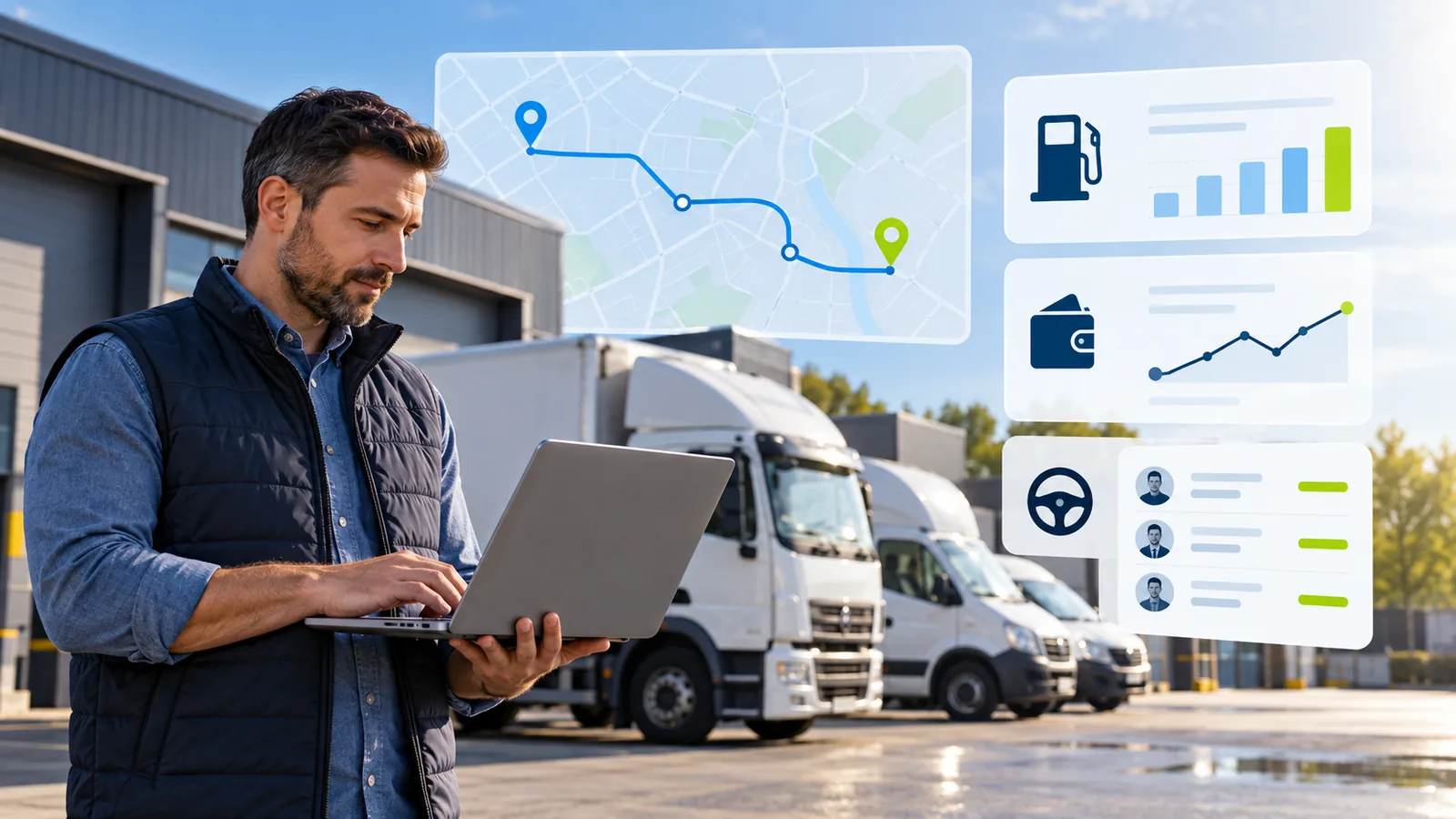 Transport fleet routes, fuel and expense dashboard